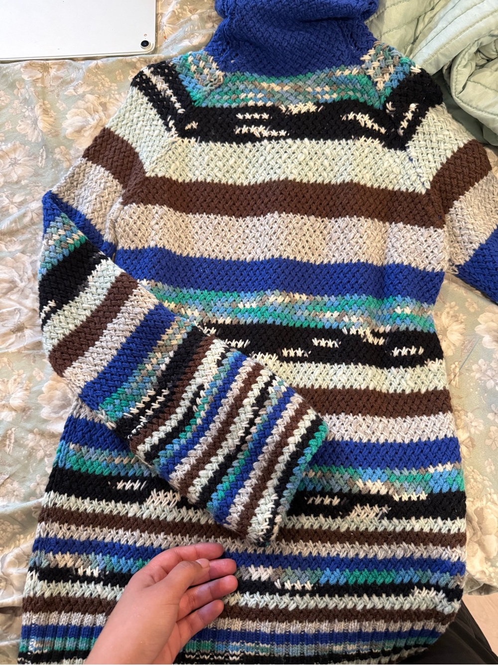 Missoni Multicolor Striped Cowl Neck Sweater in Blue, Brown & Cream